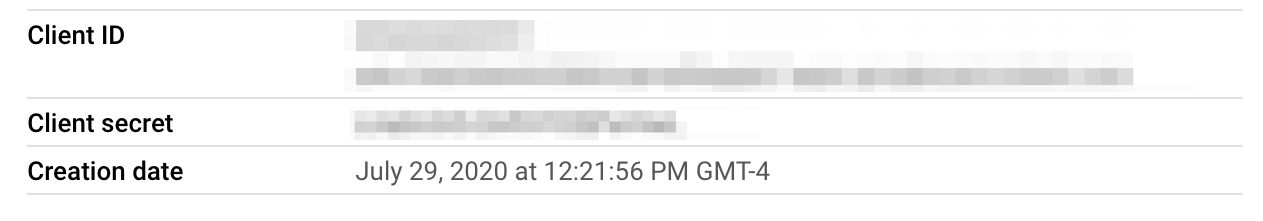 Google OAuth 2.0 client details